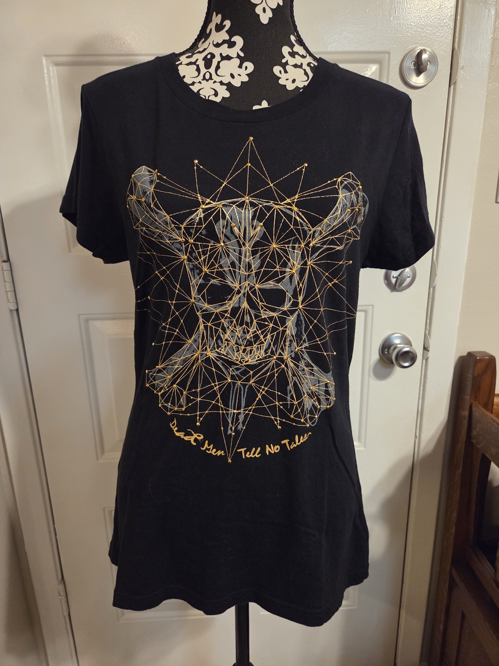 Tokyo Disney Pirates Of The Caribbean Tee with Gold Geometric Skull